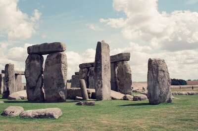 A close-up of the great trilithons of Stonehenge — Stonehenge, England (mid-August 2000)