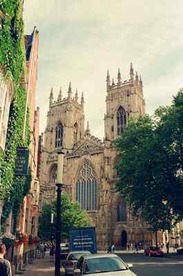 The twin towers of York Minster rising above the trees — York, England (August 2000)