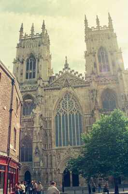 The Gothic west front towers of York Minster — York, England (August 2000)