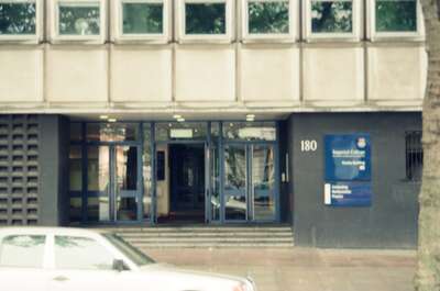 The Huxley Building doorway at Imperial College — London, England (August 2000)