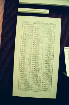 A page of Briggs's logarithm tables on display — London, England (August 2000)