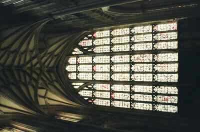 Faded medieval wall paintings in a side chapel — Winchester, England (August 2000)