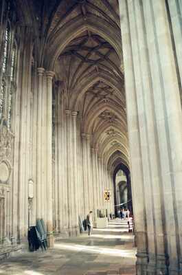 The brass memorial to Jane Austen in the cathedral wall — Winchester, England (August 2000)