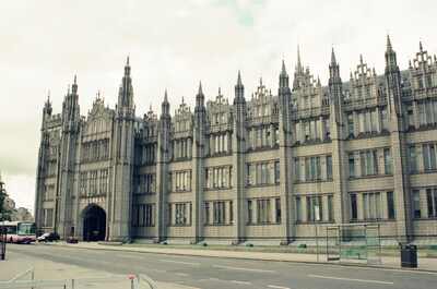 The pinnacled granite facade of Marischal College — Aberdeen, Scotland (late July - early August 2000)