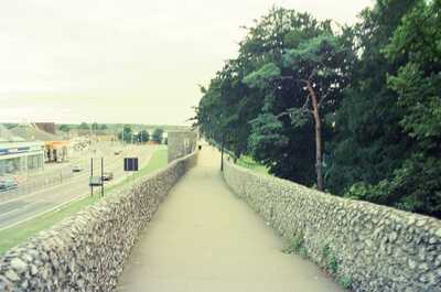 A path along the top of the Canterbury city walls — Canterbury, England (mid-August 2000)