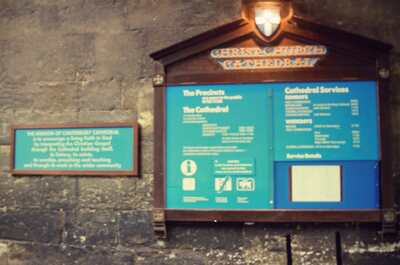 The Canterbury Cathedral services notice board — Canterbury, England (mid-August 2000)