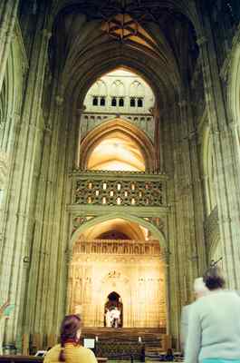 The soaring vaulted nave of Canterbury Cathedral — Canterbury, England (mid-August 2000)