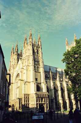 The pinnacled west front of Canterbury Cathedral — Canterbury, England (mid-August 2000)