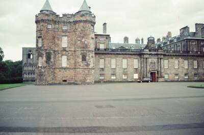 The turreted forecourt of the Palace of Holyroodhouse — Edinburgh, Scotland (August 2000)