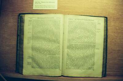 An open copy of John Knox's History of the Reformation — Edinburgh, Scotland (August 2000)