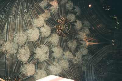 Ornate fan-vaulted ceiling of the Thistle Chapel — Edinburgh, Scotland (August 2000)