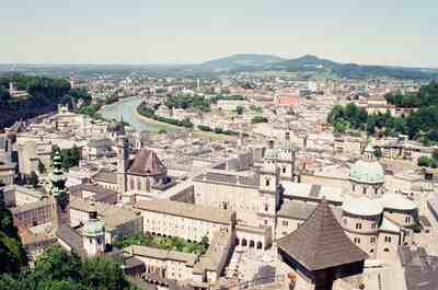 Salzburg old town and river seen from the fortress — Salzburg, Austria (19-21 June 2000)