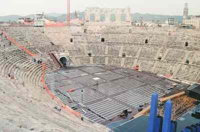 The Roman arena of Verona prepared for an opera stage — Verona, Italy (7-10 June 2000)