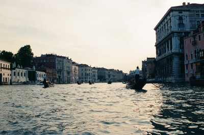 Gondolas on the Grand Canal at dusk — Venice