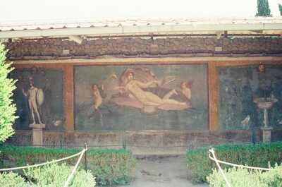 Herculaneum ruins overlooked by the modern town and oleanders — Herculaneum, Italy (4-6 June 2000)