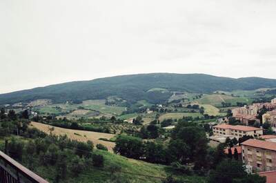 A wooded hillside and valley near San Gimignano — San Gimignano, Italy (6-10 June 2000)