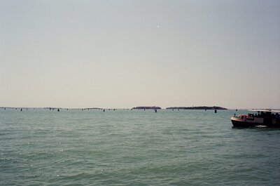 A vaporetto crossing the open Venetian lagoon — Venice, Italy (6-10 June 2000)