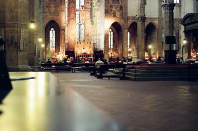 The candlelit nave and altar of Santa Croce — Florence, Italy (6-10 June 2000)
