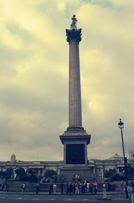 Nelson's Column towering over Trafalgar Square — London, England (August 2000)