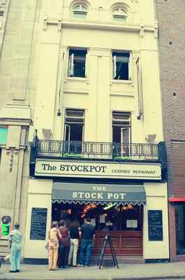The Stockpot licensed restaurant on a quiet street — London, England (August 2000)