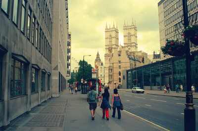Walking down Victoria Street toward Westminster Abbey — London, England (August 2000)