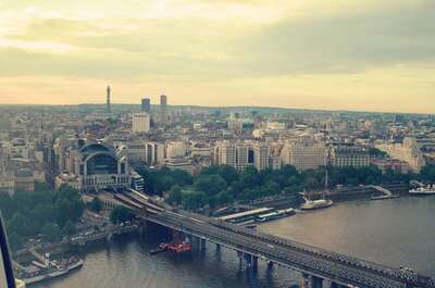 Charing Cross and the river skyline from the London Eye — London, England (August 2000)