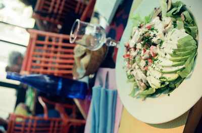 A fresh avocado and chicken salad at a restaurant — Nice, France (13-20 July 2000)