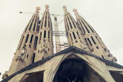 Looking up at the Passion towers under construction — Barcelona, Spain (13-20 July 2000)