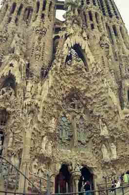 Ornate carved stone of the Sagrada Familia Nativity facade — Barcelona, Spain (13-20 July 2000)