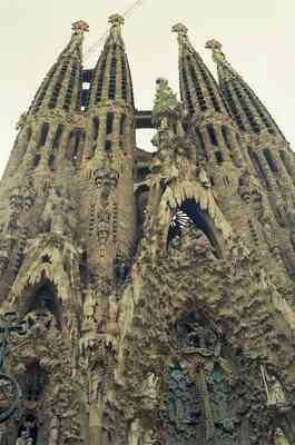 Towering spires of the Sagrada Familia against the sky — Barcelona, Spain (13-20 July 2000)