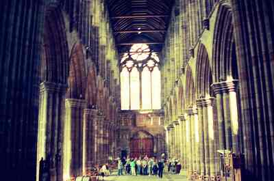 The soaring nave and stained glass of Glasgow Cathedral — Glasgow, Scotland (late July 2000)