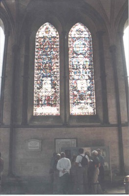 Medieval glass lancets in Salisbury Cathedral — Salisbury, England (mid-August 2000)
